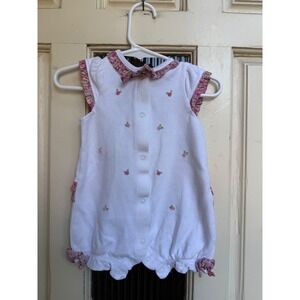 Little Me Baby Romper‎ Made With Liberty Fabric Floral White Pink Size 6  Months
